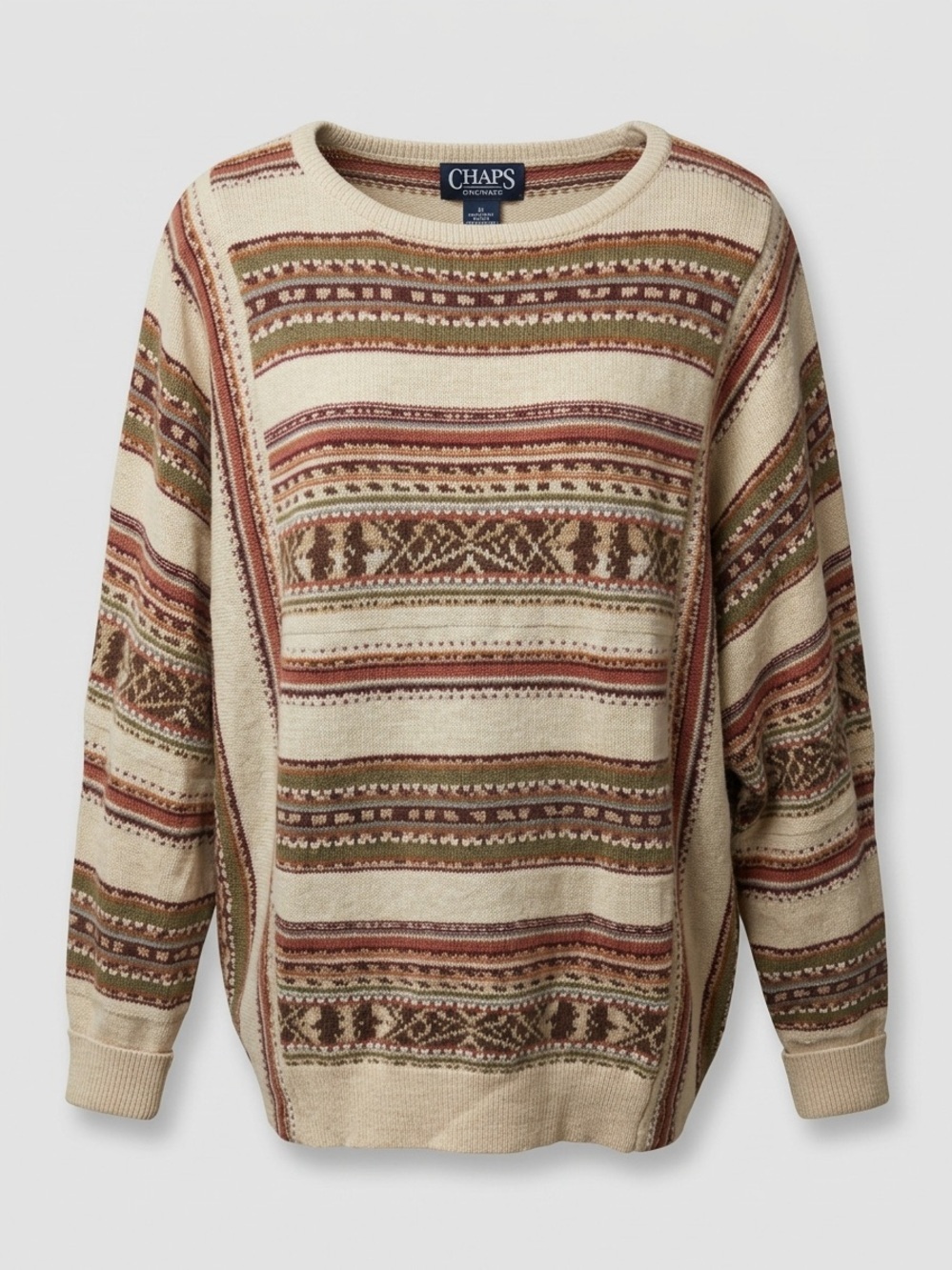 Chaps Fair Isle Crewneck Sweater Classic Winter Knit Pattern